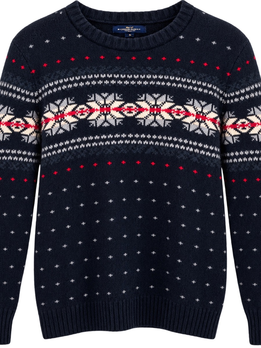 Men's Navy Fair Isle Crewneck Sweater - Navy/White/Red
